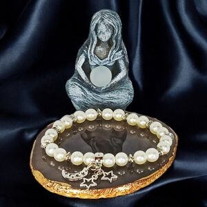 Celestial Pearl Mala with Moon & Stars Charm Bracelet Boho Chic Coastal Beachy